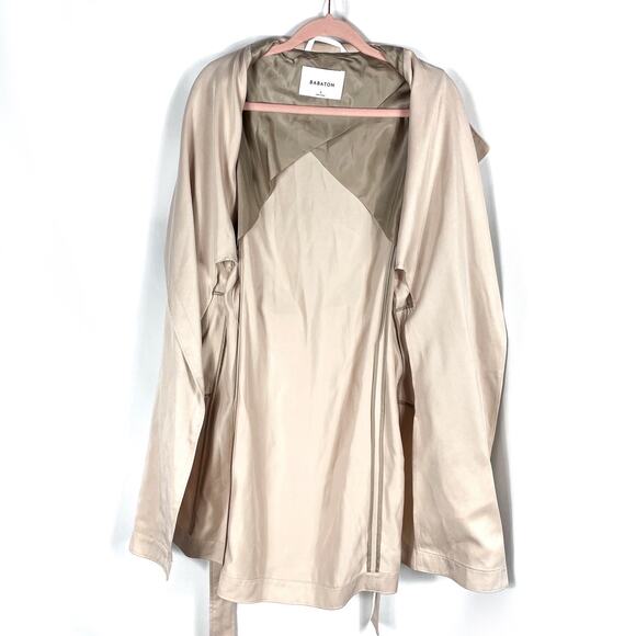 Babaton Maximo Trench Coat Denude Pink Drape Belted Pockets Long Sleeve Sz S - Picture 14 of 15